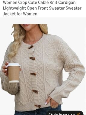Cable Knit Crop Cardigan Sweater - Cream